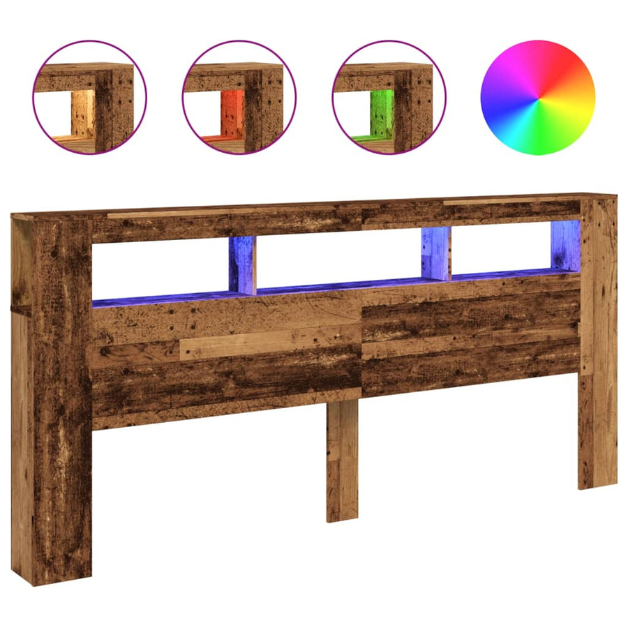Hoofdeinde met LED 220x18,5x103,5 cm bewerkt hout oud hout