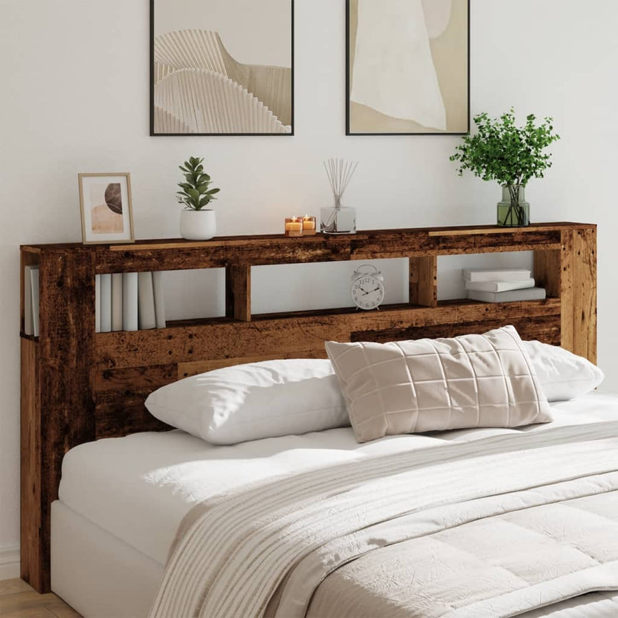 Hoofdeinde met LED 220x18,5x103,5 cm bewerkt hout oud hout
