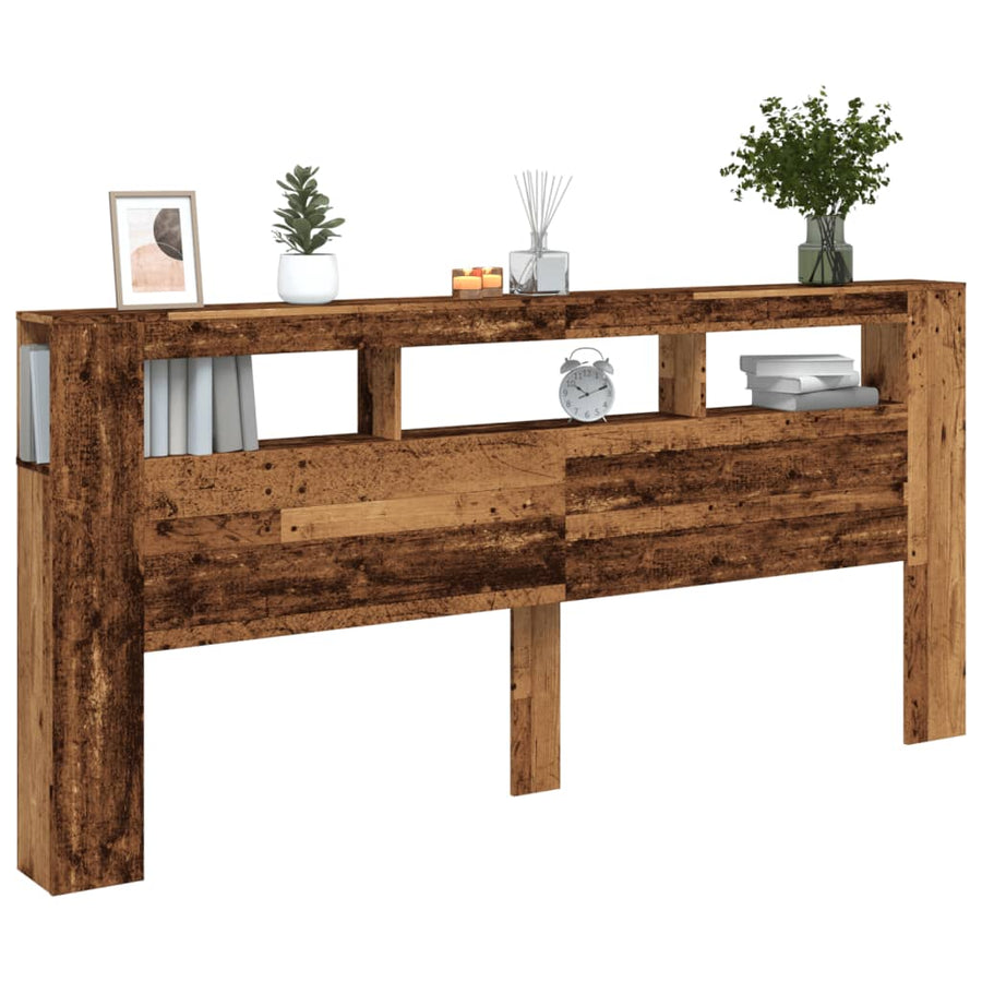 Hoofdeinde met LED 220x18,5x103,5 cm bewerkt hout oud hout