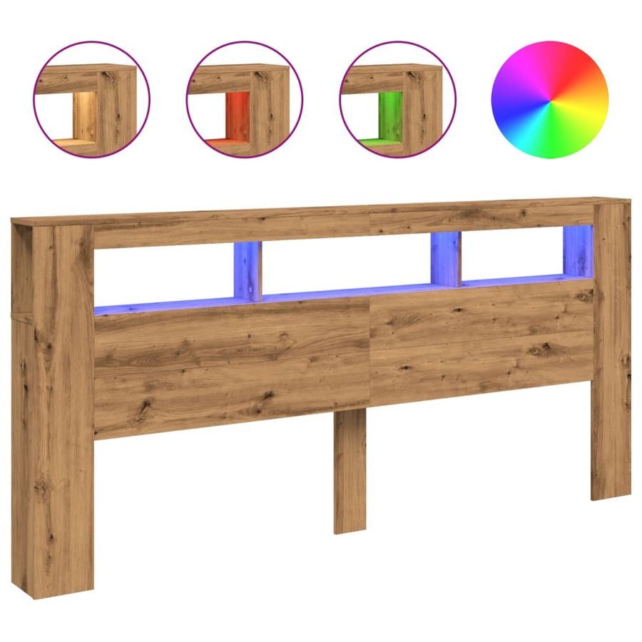 Hoofdeinde met LED 220x18,5x103,5 cm hout artisanaal eikenkleur