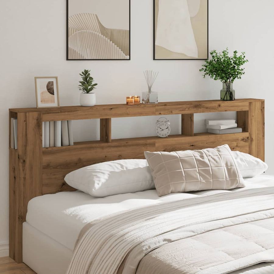 Hoofdeinde met LED 220x18,5x103,5 cm hout artisanaal eikenkleur