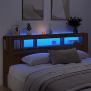 Hoofdbord met LED 220x18,5x103,5 cm bewerkt hout eikenkleur