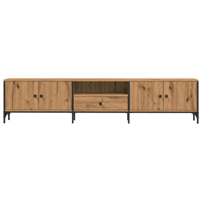 Tv-meubel met lade 200x25x44 cm bewerkt hout artisanaal eiken