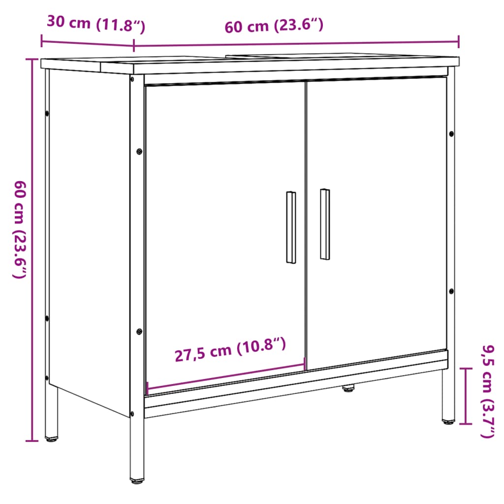 Wastafelkast 60x30x60 cm bewerkt hout oud houtkleurig