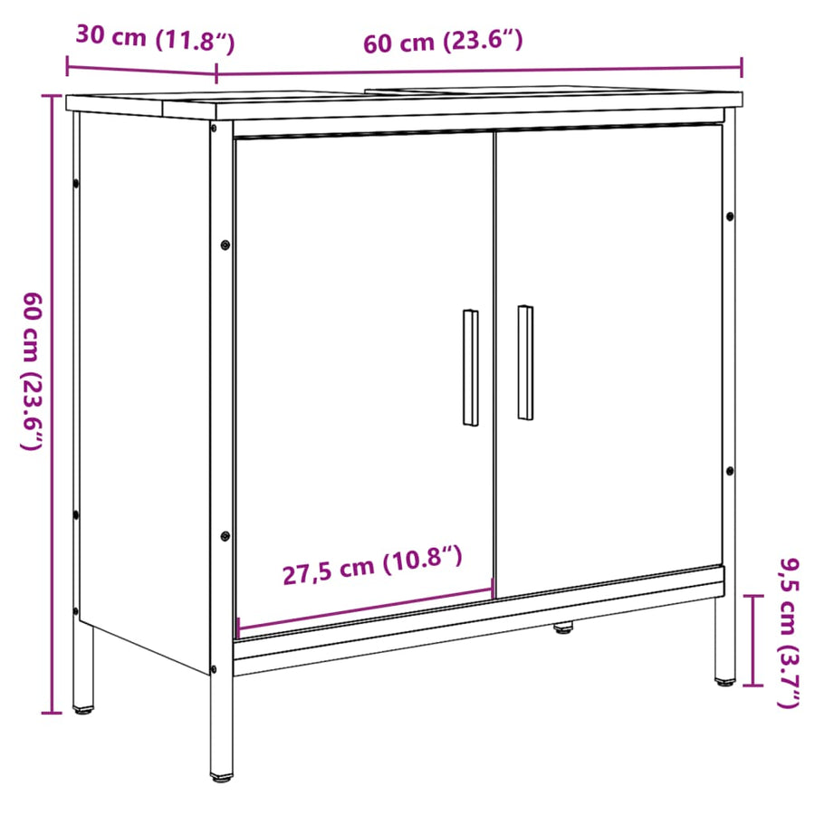 Wastafelkast 60x30x60 cm bewerkt hout oud houtkleurig