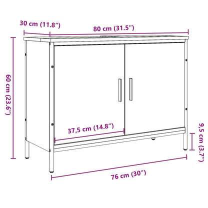 Wastafelkast 80x30x60 cm bewerkt hout oud houtkleurig