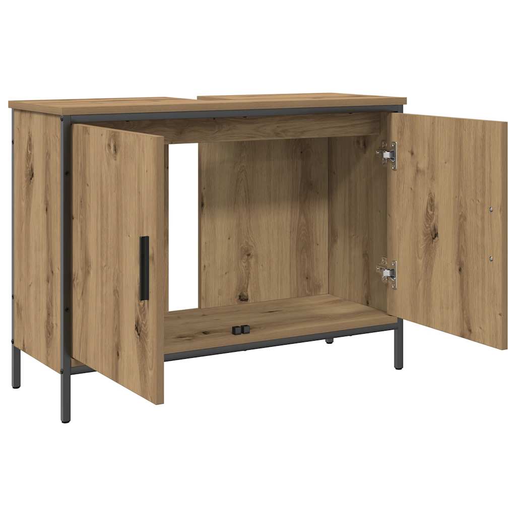 Wastafelkast 80x30x60 cm bewerkt hout artisanaal eikenkleurig
