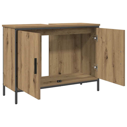 Wastafelkast 80x30x60 cm bewerkt hout artisanaal eikenkleurig