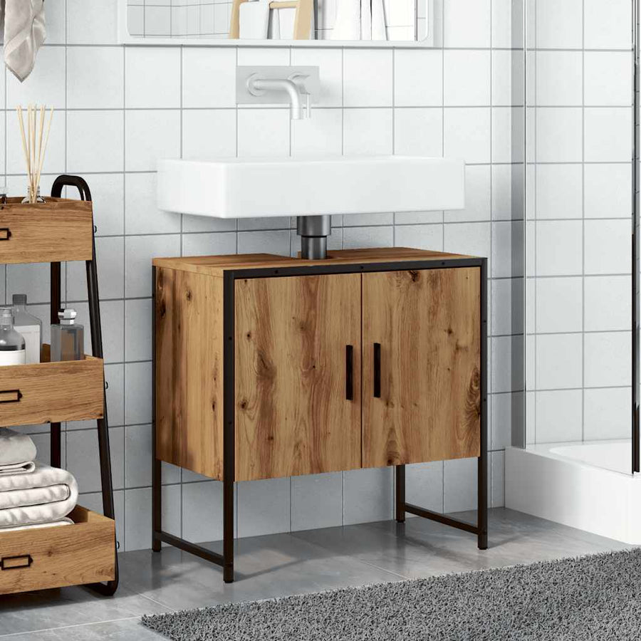 Wastafelkast 60x33x60 cm bewerkt hout artisanaal eikenkleurig