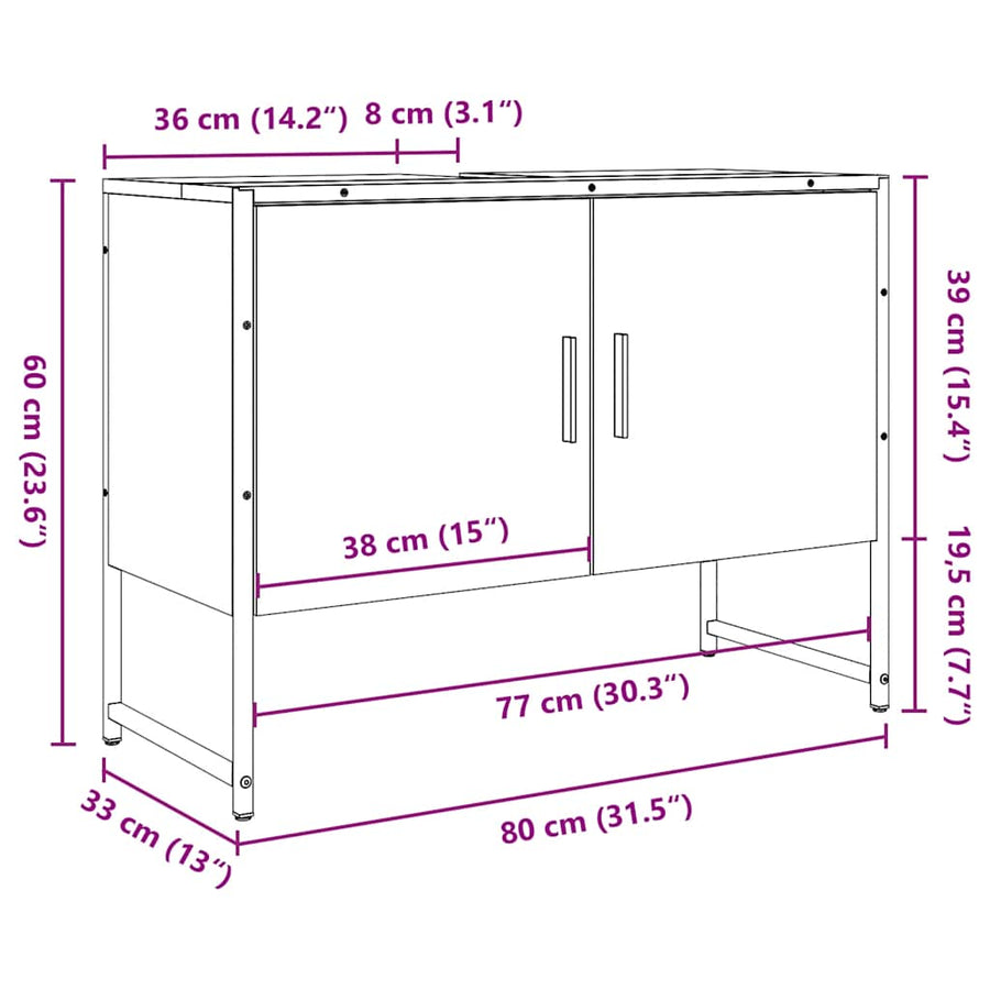 Badkamerkast 80x33x60 cm bewerkt hout oud houtkleurig