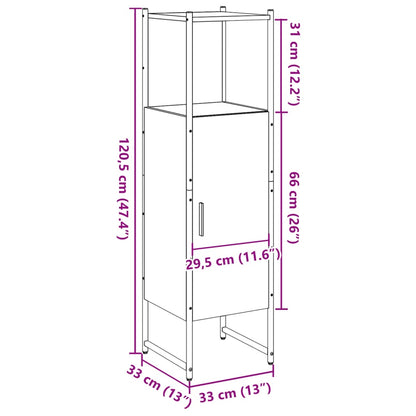 Badkamerkast 33x33x120,5cm bewerkt hout artisanaal eikenkleurig