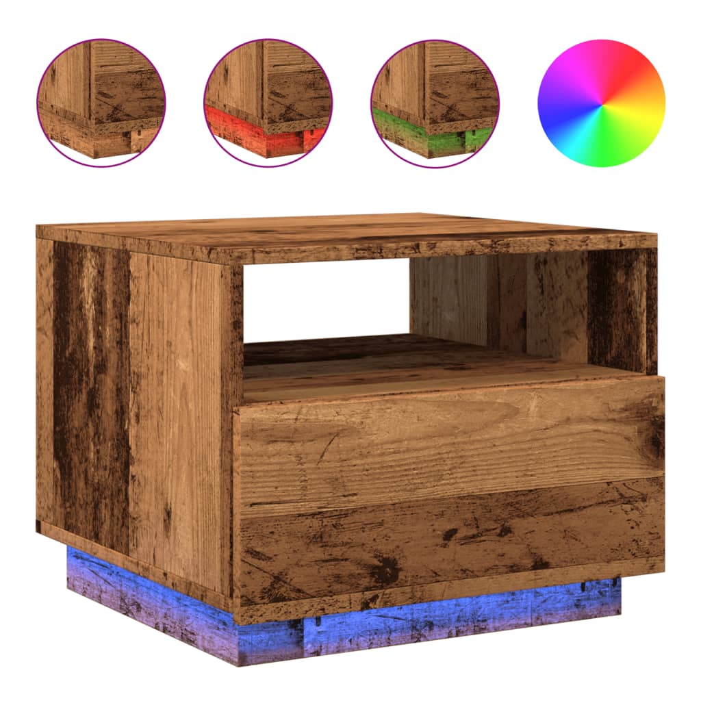 Salontafel met LED-verlichting 50x49x40 cm oud houtkleurig