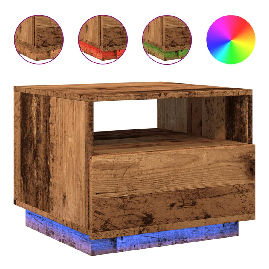 Salontafel met LED-verlichting 50x49x40 cm oud houtkleurig