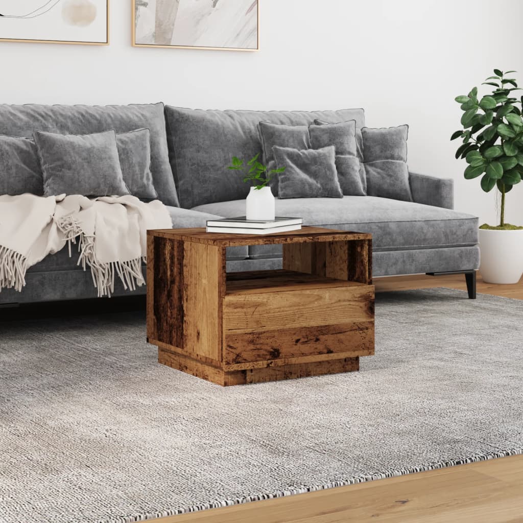 Salontafel met LED-verlichting 50x49x40 cm oud houtkleurig