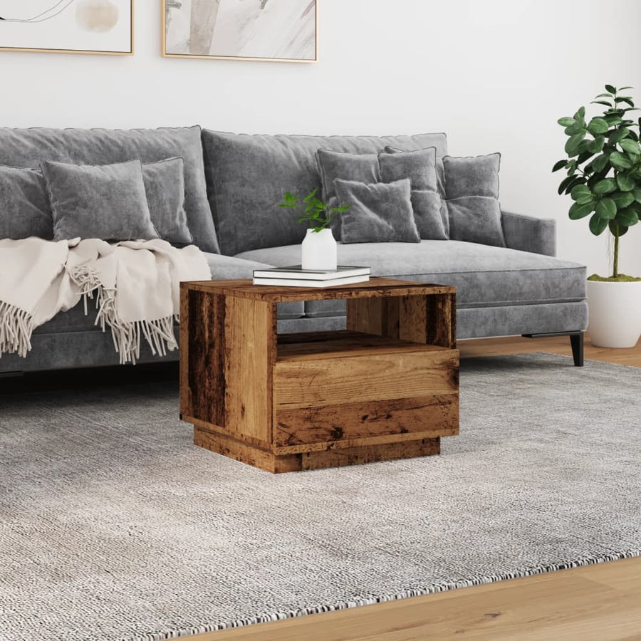 Salontafel met LED-verlichting 50x49x40 cm oud houtkleurig