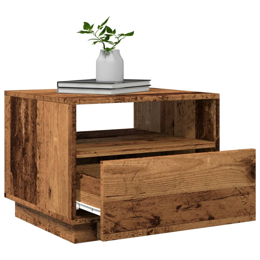 Salontafel met LED-verlichting 50x49x40 cm oud houtkleurig
