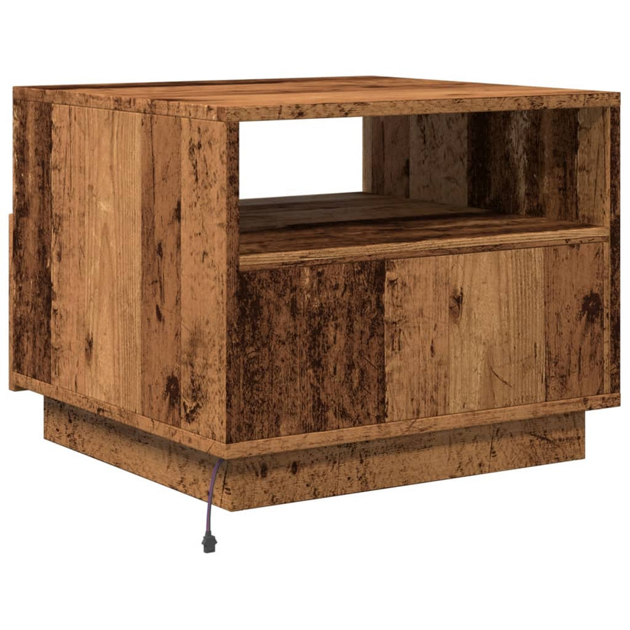 Salontafel met LED-verlichting 50x49x40 cm oud houtkleurig