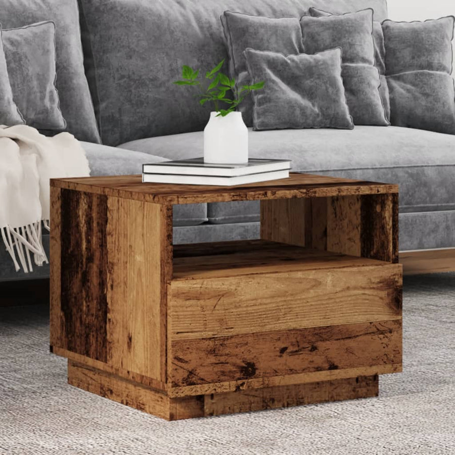 Salontafel met LED-verlichting 50x49x40 cm oud houtkleurig