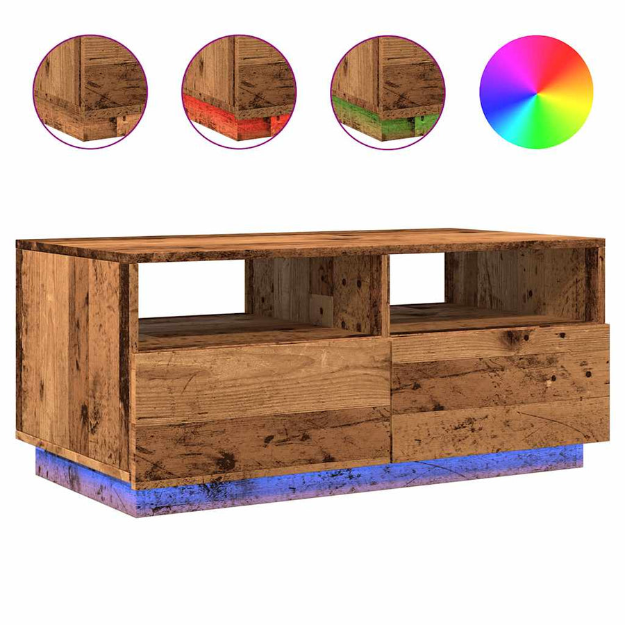 Salontafel met LED-verlichting 90x49x40 cm oud houtkleurig