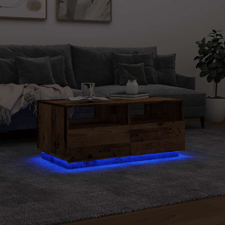 Salontafel met LED-verlichting 90x49x40 cm oud houtkleurig