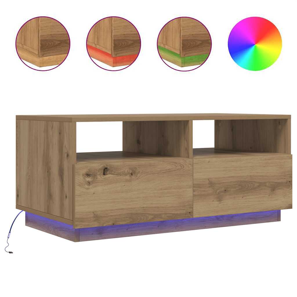 Salontafel met LED-verlichting 90x49x40 cm artisan eikenkleurig