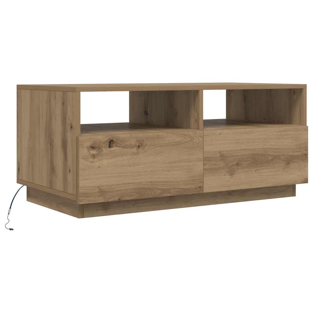 Salontafel met LED-verlichting 90x49x40 cm artisan eikenkleurig