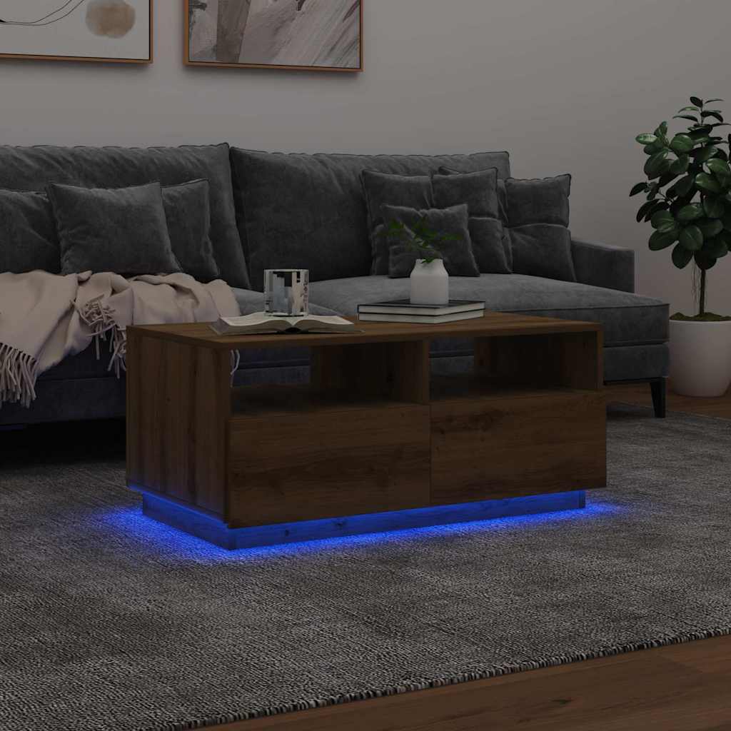 Salontafel met LED-verlichting 90x49x40 cm artisan eikenkleurig