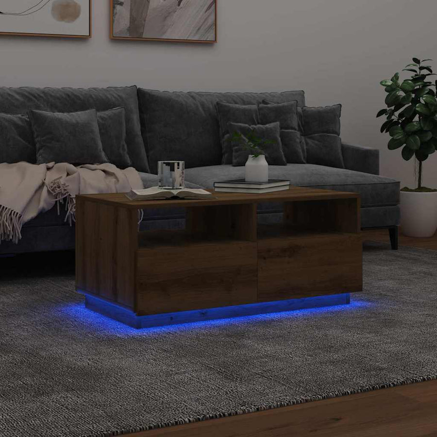 Salontafel met LED-verlichting 90x49x40 cm artisan eikenkleurig