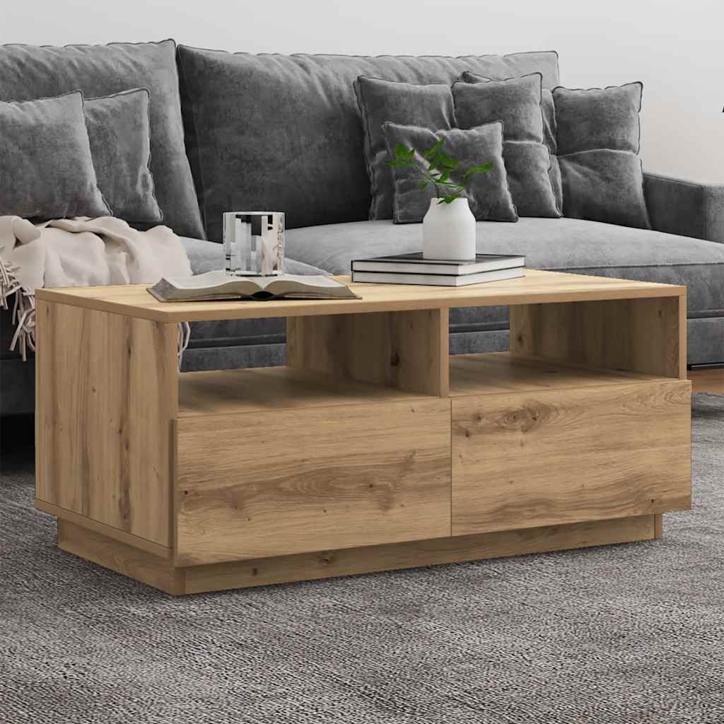 Salontafel met LED-verlichting 90x49x40 cm artisan eikenkleurig