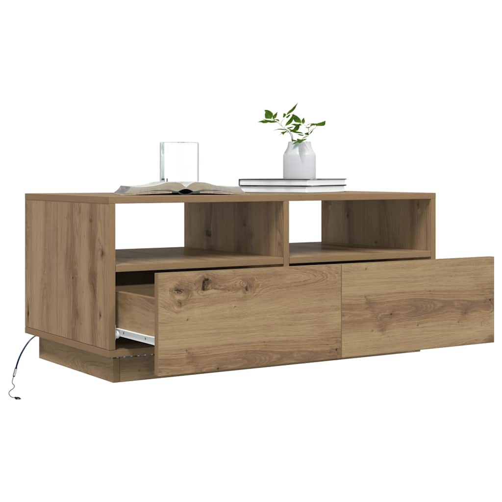 Salontafel met LED-verlichting 90x49x40 cm artisan eikenkleurig