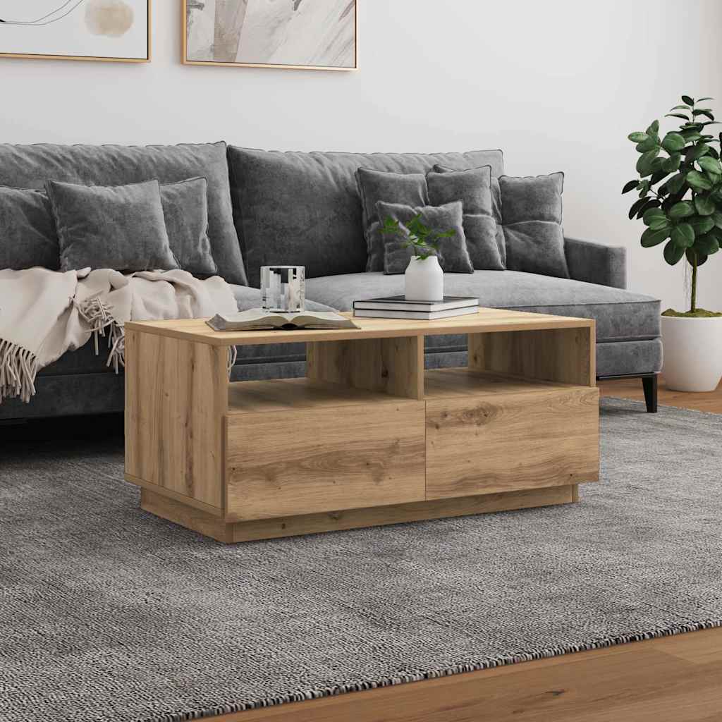 Salontafel met LED-verlichting 90x49x40 cm artisan eikenkleurig