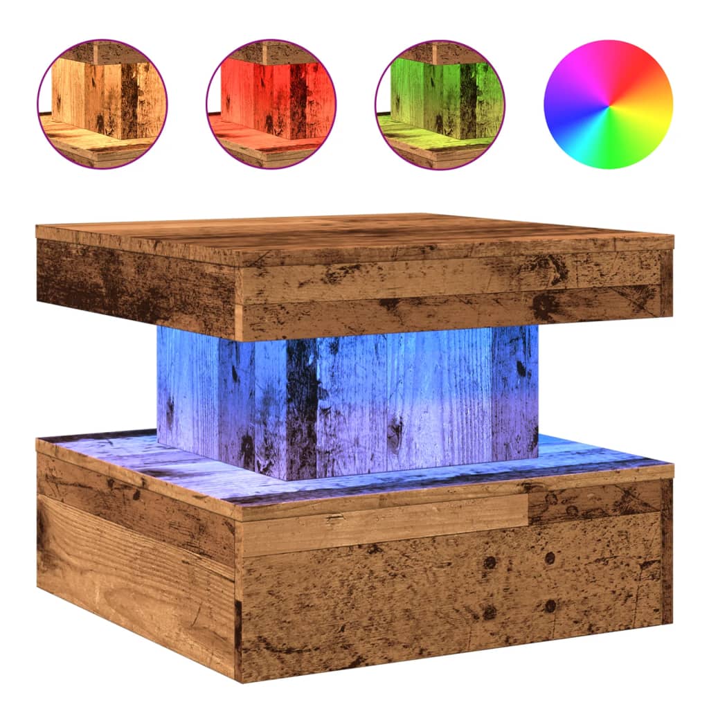 Salontafel met LED-verlichting 50x50x40 cm oud houtkleurig