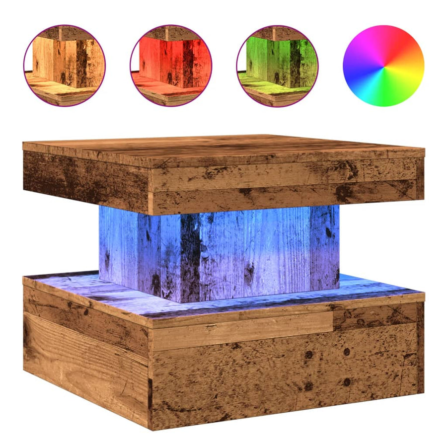 Salontafel met LED-verlichting 50x50x40 cm oud houtkleurig