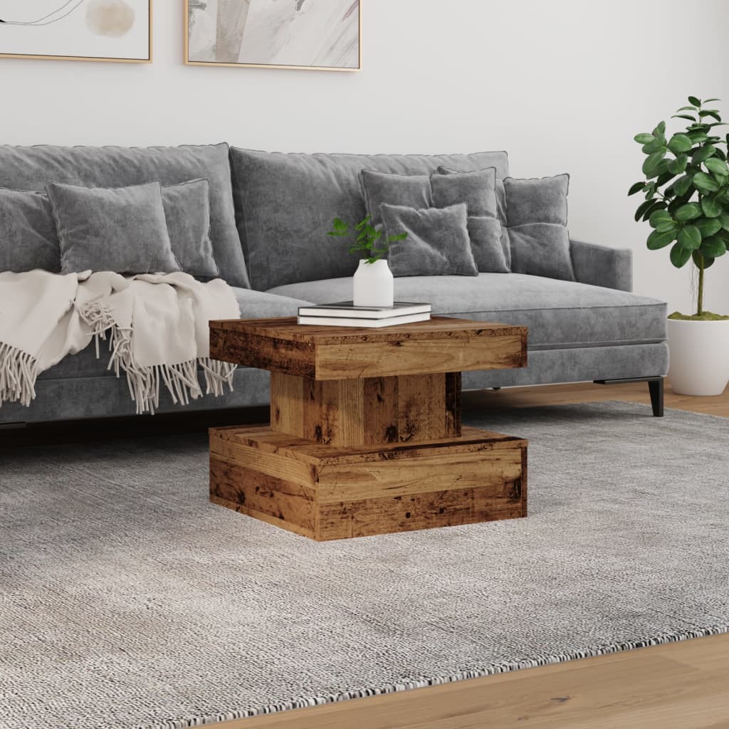 Salontafel met LED-verlichting 50x50x40 cm oud houtkleurig