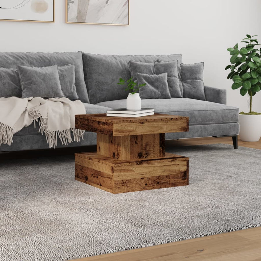Salontafel met LED-verlichting 50x50x40 cm oud houtkleurig