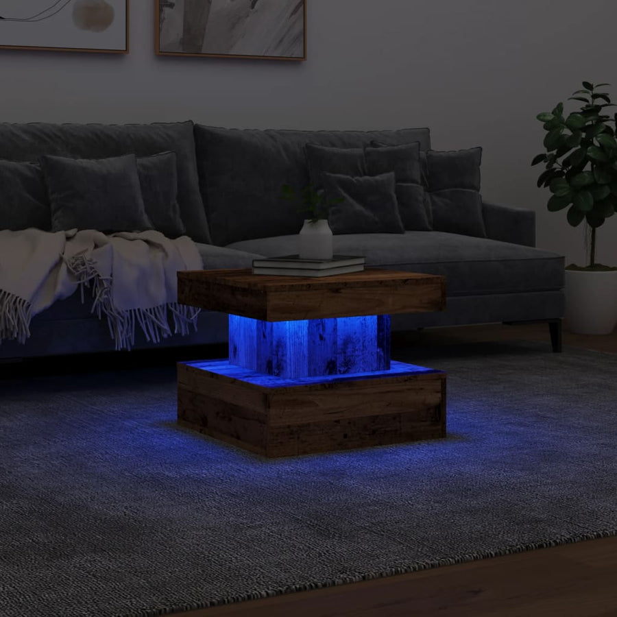 Salontafel met LED-verlichting 50x50x40 cm oud houtkleurig