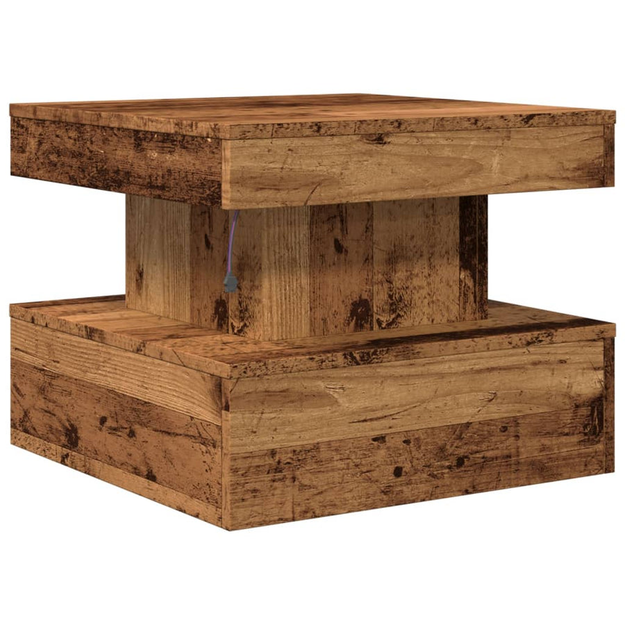 Salontafel met LED-verlichting 50x50x40 cm oud houtkleurig