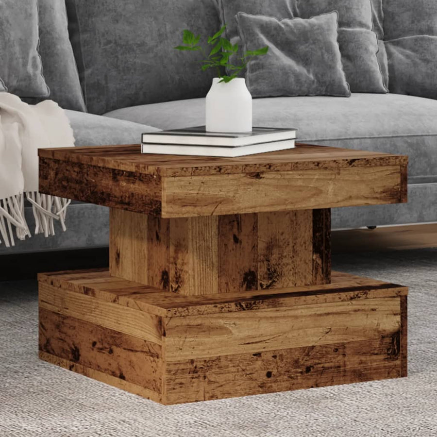 Salontafel met LED-verlichting 50x50x40 cm oud houtkleurig