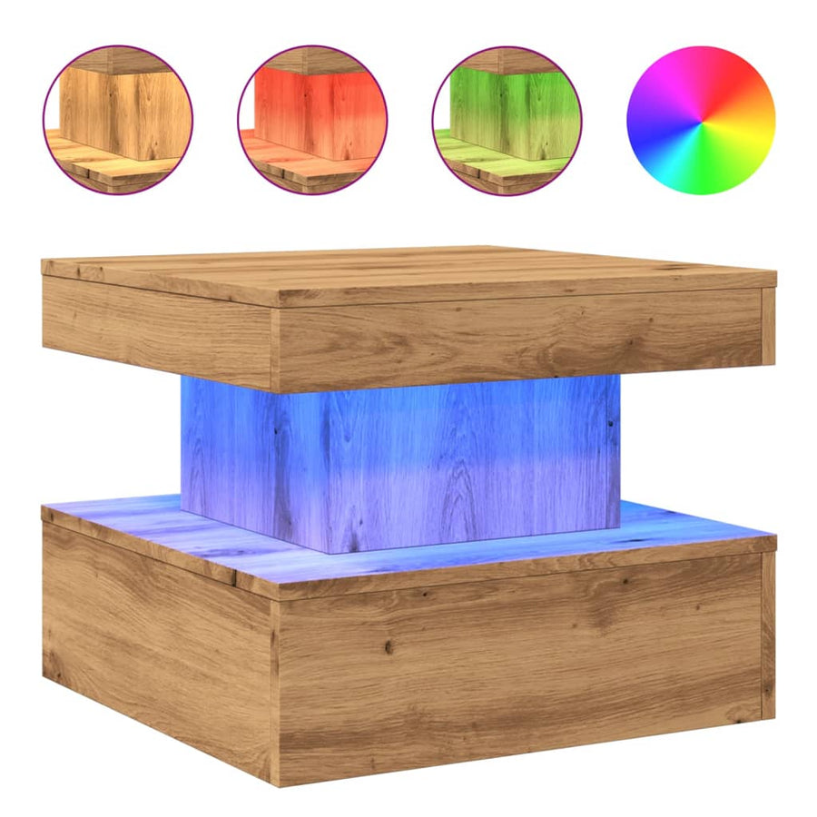 Salontafel Met Led-Verlichting 50X50X40Cm Artisanaal Eikenkleur artisian oak 50 cm