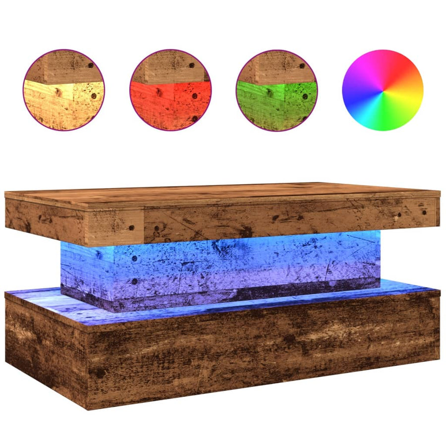 Salontafel Met Led-Verlichting 90X50X40 Cm Kleurig Oud hout 90 cm
