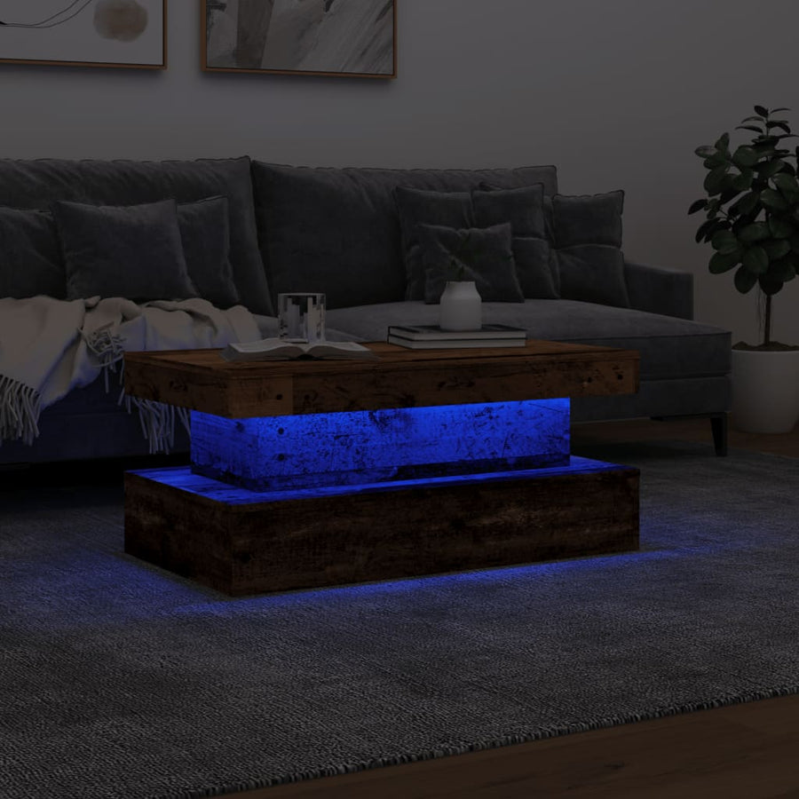 Salontafel Met Led-Verlichting 90X50X40 Cm Kleurig Oud hout 90 cm