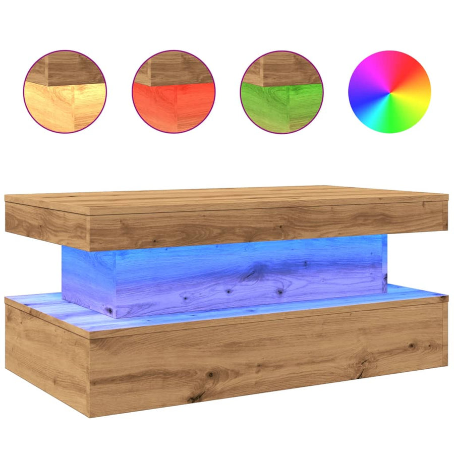 Salontafel Met Led-Verlichting 90X50X40Cm Artisanaal Eikenkleur artisian oak 90 cm