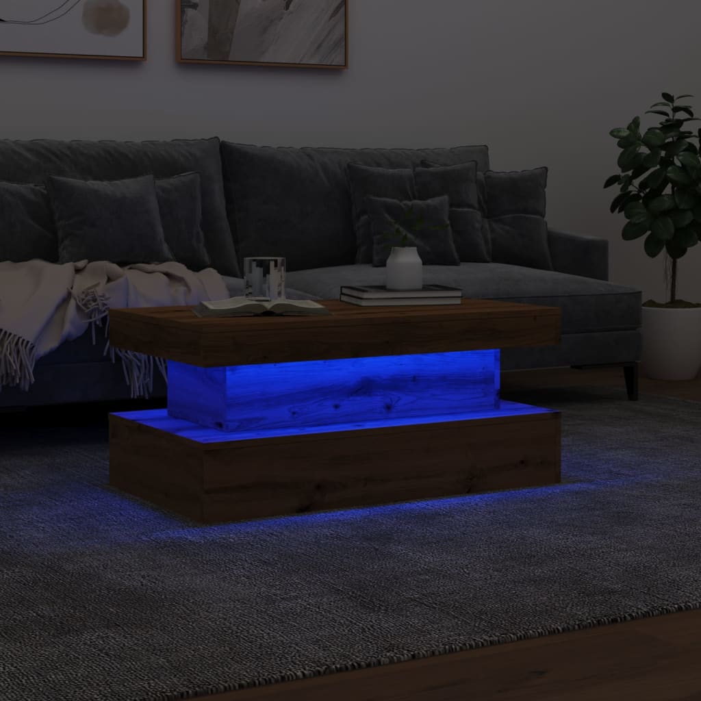 Salontafel Met Led-Verlichting 90X50X40Cm Artisanaal Eikenkleur artisian oak 90 cm
