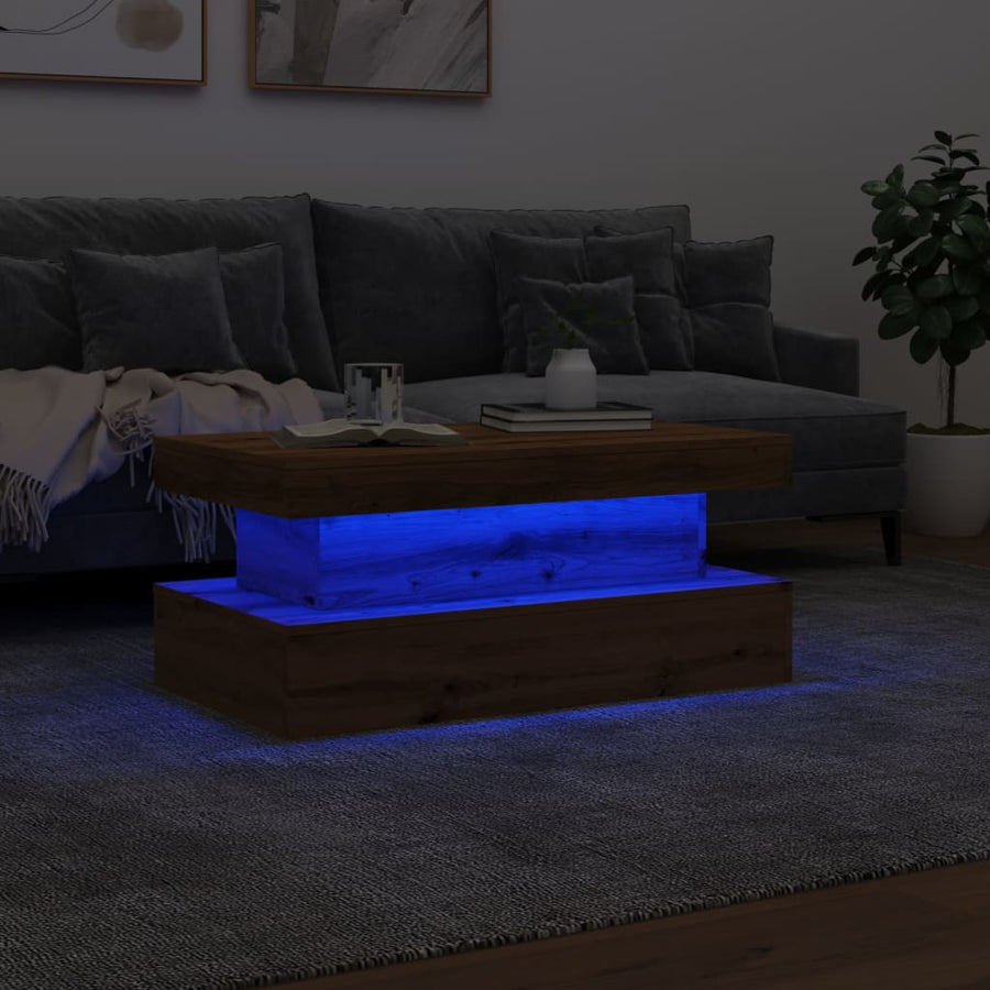 Salontafel Met Led-Verlichting 90X50X40Cm Artisanaal Eikenkleur artisian oak 90 cm