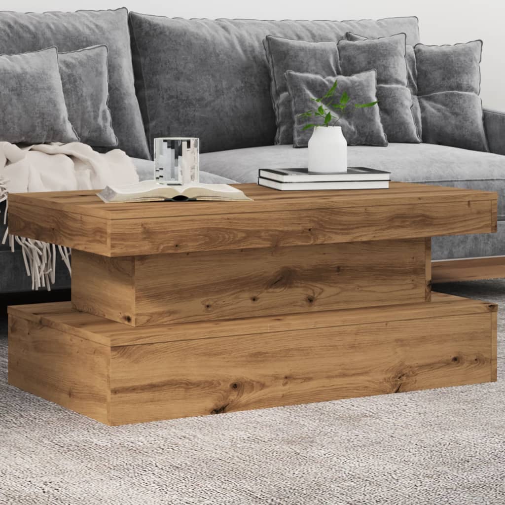 Salontafel Met Led-Verlichting 90X50X40Cm Artisanaal Eikenkleur artisian oak 90 cm