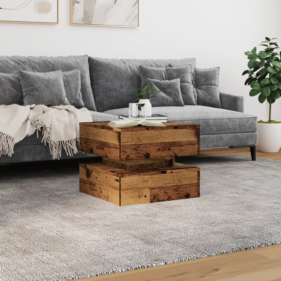 Salontafel met LED-verlichting 50x50x40 cm oud houtkleurig