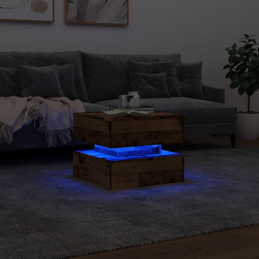 Salontafel met LED-verlichting 50x50x40 cm oud houtkleurig