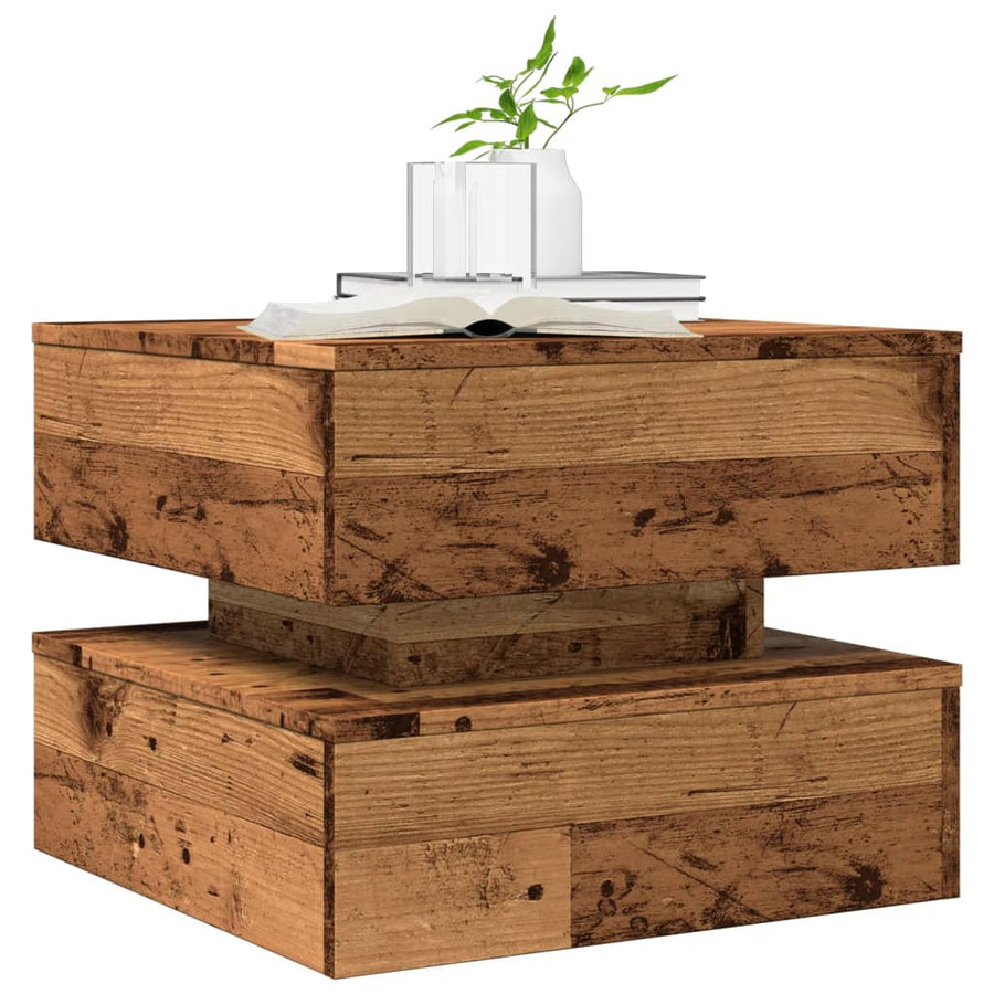 Salontafel met LED-verlichting 50x50x40 cm oud houtkleurig
