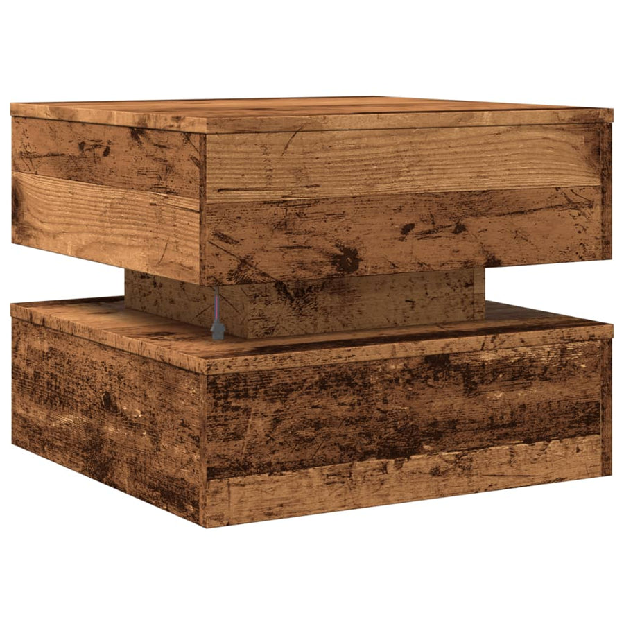 Salontafel met LED-verlichting 50x50x40 cm oud houtkleurig
