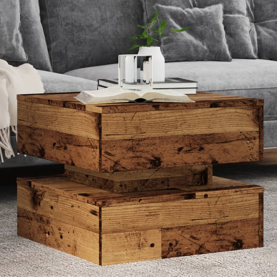 Salontafel met LED-verlichting 50x50x40 cm oud houtkleurig